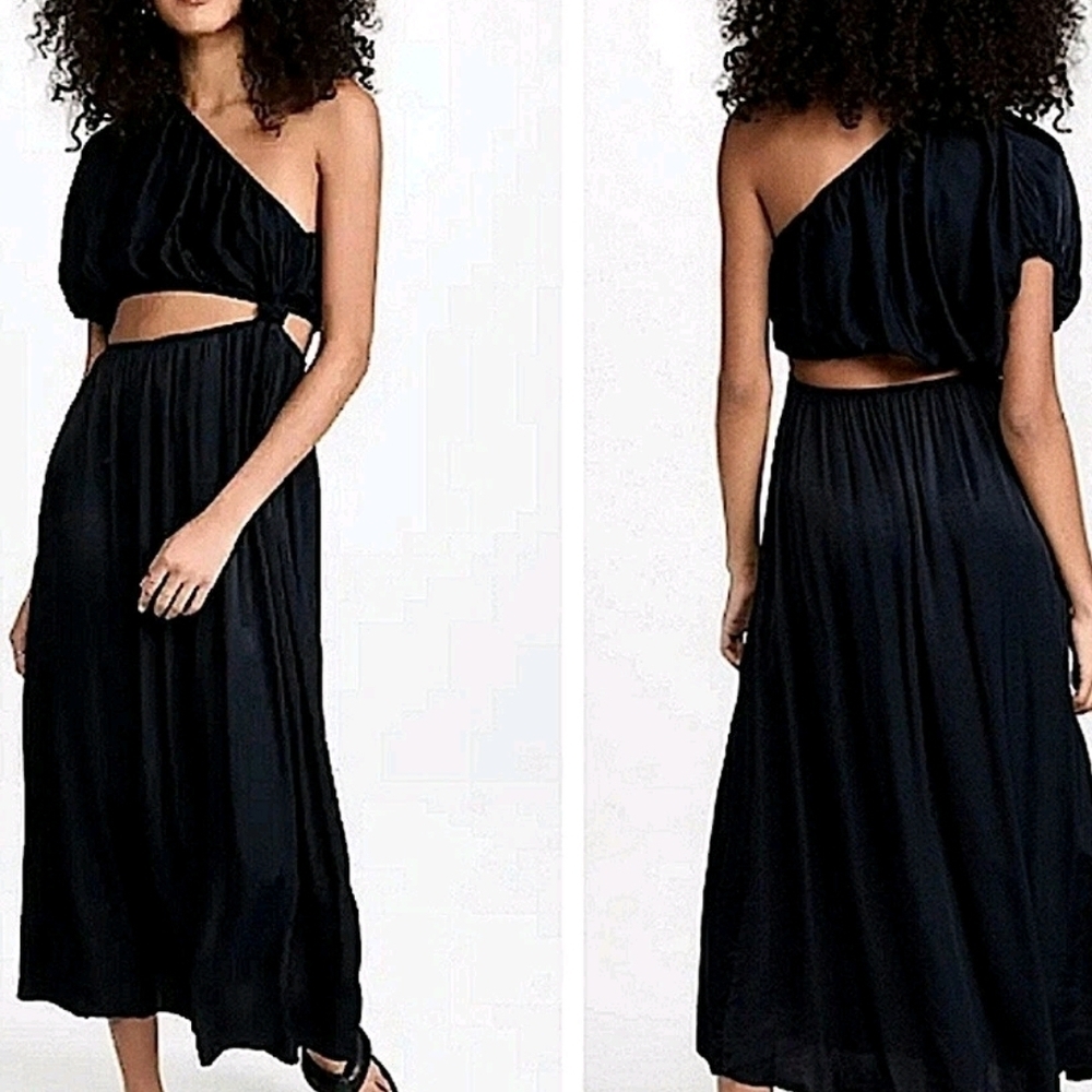 Farm Rio Black One Shoulder Asymmetric Cutout Maxi Dress Size S